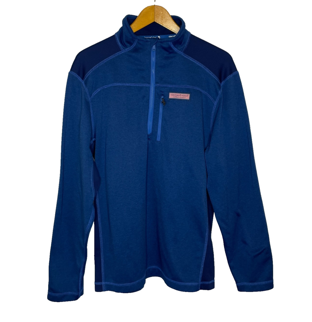 Men's Medium Vineyard Vines Performance Navy Blue Polyester Quarter Zip Pullover